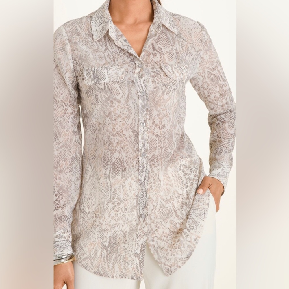 Chico’s Python Print Sheer Button Down Blouse - image 4